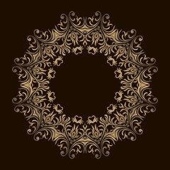 Background with gold ornament mandala. For wedding invitation, book cover or flyer. Round design element. Can be used for wallpaper, background, surface texture