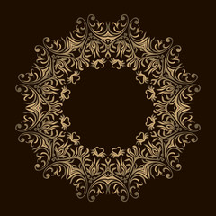Background with gold ornament mandala. For wedding invitation, book cover or flyer. Round design element. Can be used for wallpaper, background, surface texture