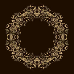 Background with gold ornament mandala. For wedding invitation, book cover or flyer. Round design element. Can be used for wallpaper, background, surface texture