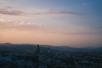 view of city Tbilisi at sunset