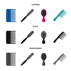 Vector design of brush and hair icon. Collection of brush and hairbrush vector icon for stock.