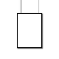 Isolated vertical hanging poster mock up on white background. Banner Illustration.