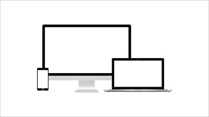 Isolated desktop monitor laptop and smartphone mockup on white background. Screen device vector Illustration. EPS10 compatible