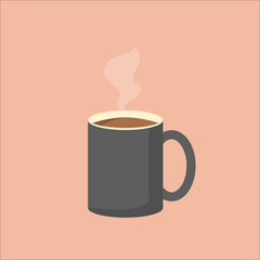 Illustration of grey coffee mug with steam. Vector image of coffee cup. EPS10 compatible