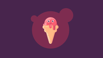 Illustration of ice cream cone with facial features and shadow