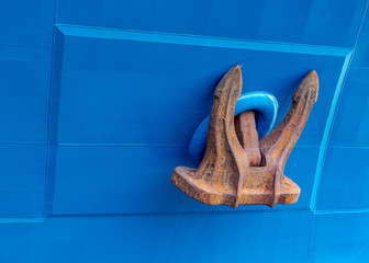 Heavy anchor of a large freight ship
