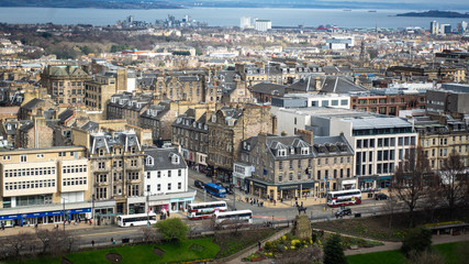 Edinburgh Castle, Landscape of the city view from the Castle on April 24, 2018 in Edinburgh, Scotland