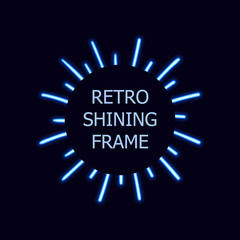 Fototapeta na wymiar Vector Blue Retro Sun Burst Frame, Shine Effect, Bright Light Lines.