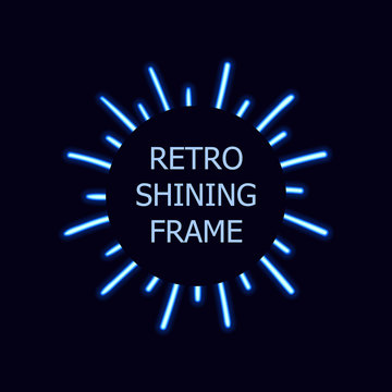 Vector Blue Retro Sun Burst Frame, Shine Effect, Bright Light Lines.