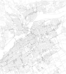 Cartina di Ottawa, vista satellitare, mappa in bianco e nero. Stradario e mappa della città. Canada
