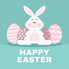 Easter bunny and easter eggs greeting card background - Vector