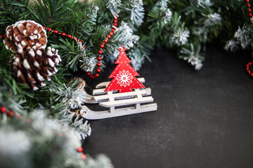 toys wooden sleigh with presents - preparation and New Year's Eve