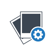 Photo icon, photograph and image, snapshot concept icon with settings sign. Photo icon and customize, setup, manage, process symbol