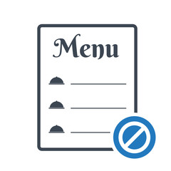 Restaurant food menu icon, cafe menu concept icon with not allowed sign. Restaurant food menu icon and block, forbidden, prohibit symbol