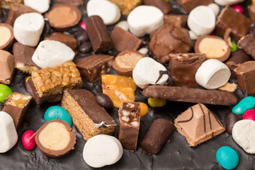 Chocolate cake candy bar closeup