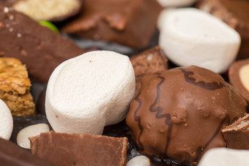 Chocolate cake candy bar closeup