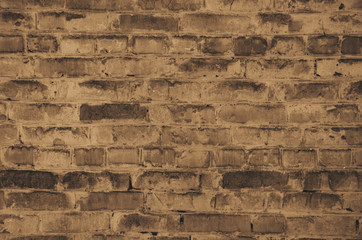 Brown brick wall background.Sepia style.