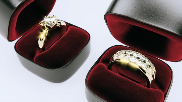 3D Animation Rendering of Diamond Rings Box Opening Dolly-In-Camera 4K