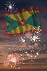 Fireworks and flag of Grenada