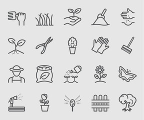 Line icons set for Garden