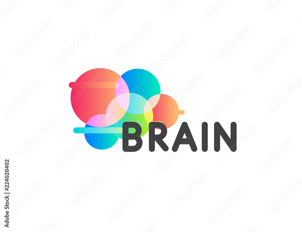 Poster color round shape vector icon. creative brain logo template. round science technology logotype. simp