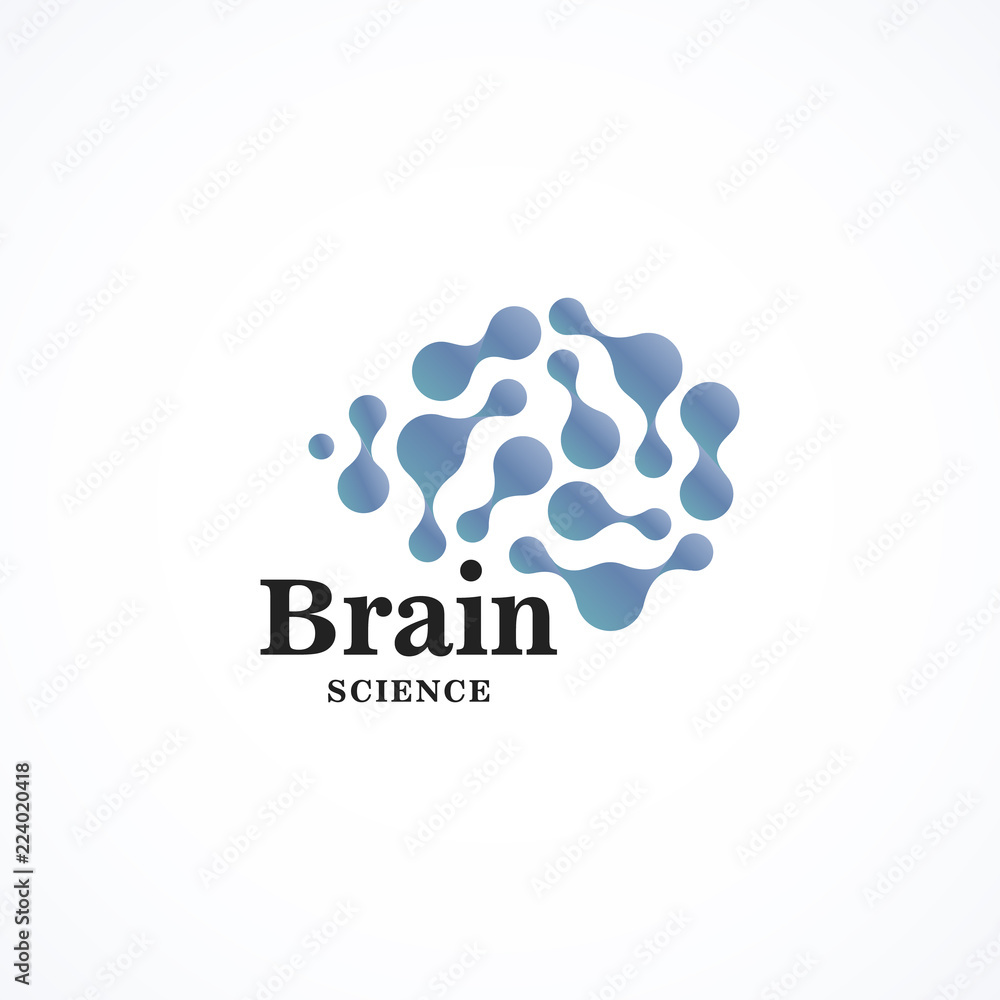Poster color round shape vector icon. creative brain logo template. round science technology logotype. simp
