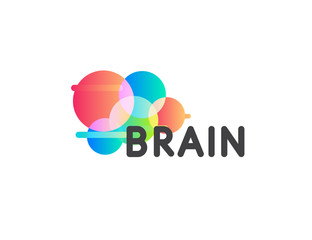 Color round shape vector icon. Creative brain logo template. Round science technology logotype. Simple style sign. Colorful cartoon abstract symbol. Isolated vector illustration on white background.