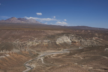 Canyon of the Rio Lluta running through the high altitude Altiplano of northern Chile close to...
