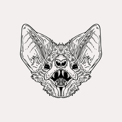 Vector vintage hand drawn bat head. Scarry illustration made with ink.