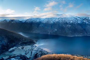 Norway, fjord at sunset