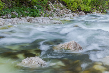 Naklejka na ściany i meble mountain river on the bachground rocks, Slovenia, Europe