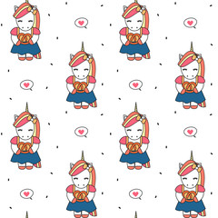 cute cartoon unicorn with pretzel seamless vector pattern background illustration unicorn with pretzel