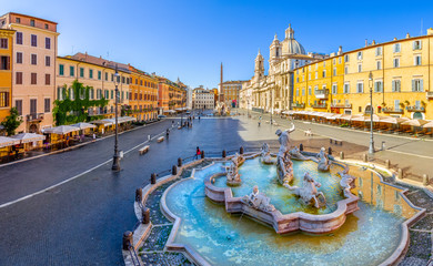 Navona Square (Piazza Navona) in Rome, Italy. Rome architecture and landmark. Piazza Navona is one of the main attractions of Rome and Italy. - obrazy, fototapety, plakaty