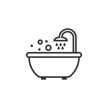 Bath Shower Icon In Flat Style. Bathroom Hygiene Vector Illustration On White Isolated Background. Bath Spa Business Concept.