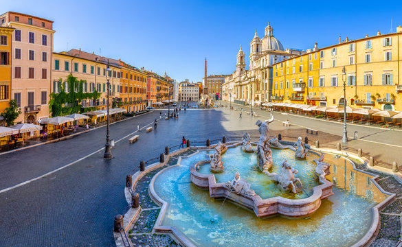 Navona Square (Piazza Navona) in Rome, Italy. Rome architecture and landmark. Piazza Navona is one of the main attractions of Rome and Italy.