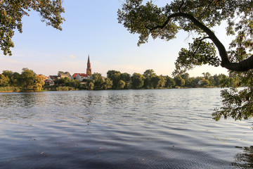 Lubiaz lake and the panorama of Lubniewice, Lubusz voivodeship, Poland in summer