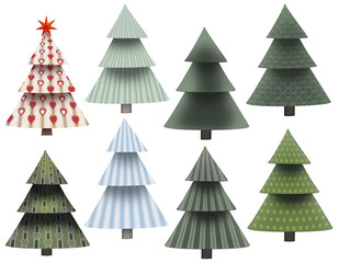 8 different christmas tree with pattern isolated on white