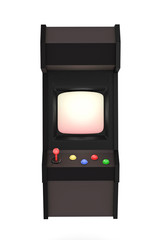 3D render Illustration. Arcade machine with joystick and push buttons.