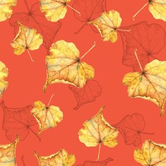 Autumn foliage 3. Seamless watercolor pattern.