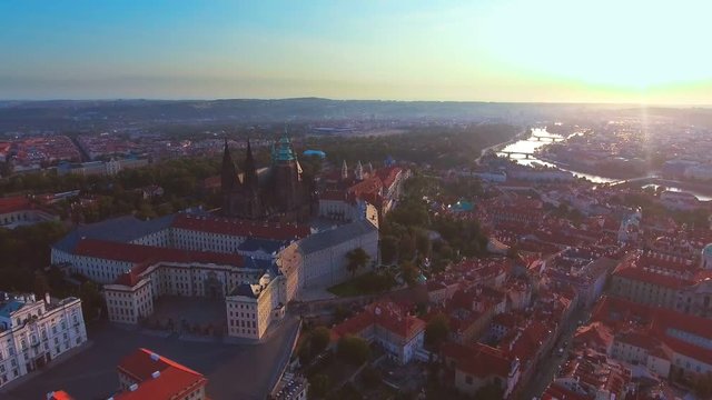 flight over Prague Castle, President Residence, the city view from above