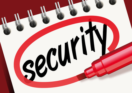 Le mot security écrit sur un carnet avec un marqueur rouge pour une présentation