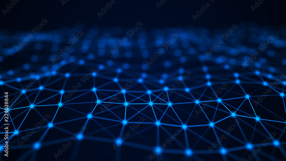 Poster Big data visualization. Technology block chain concept. Futuristic infographic. 3D Rendering. Network connection.