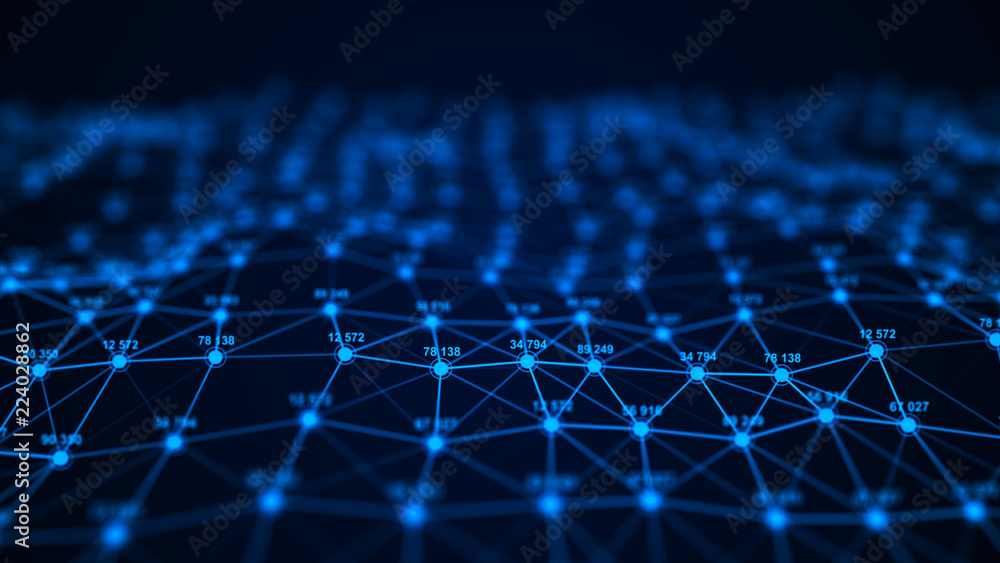 Aufkleber Big data visualization. Technology block chain concept. Futuristic infographic. 3D Rendering. Network connection.