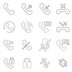 Simple Set of Phone Related Vector Line Icons. Contains such Icons as Global Calls, Missed Calls, Mobile Phone and more.Editable move. 32x32 Pixel Perfect.