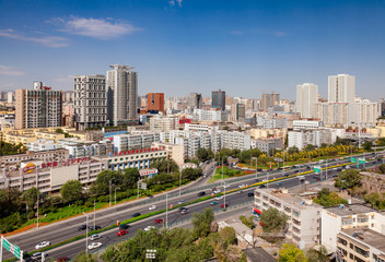 Naklejka premium Urumqi cityscape as seen from Hong Shan hill Xinjiang China