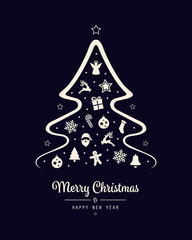merry christmas tree icon elements card background