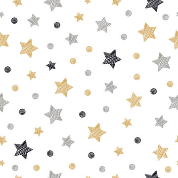 christmas stars dots seamless pattern scribble drawing isolated background