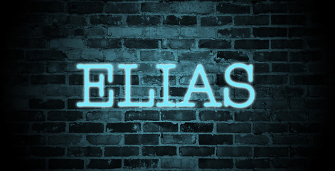 Obraz premium first name Elias in blue neon on brick wall