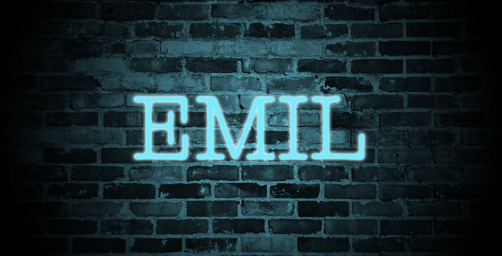 first name Emil in blue neon on brick wall