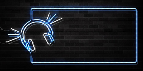 Vector realistic isolated neon sign of Headset frame logo for decoration and covering on the wall background. Concept of music, karaoke, radio and dj.